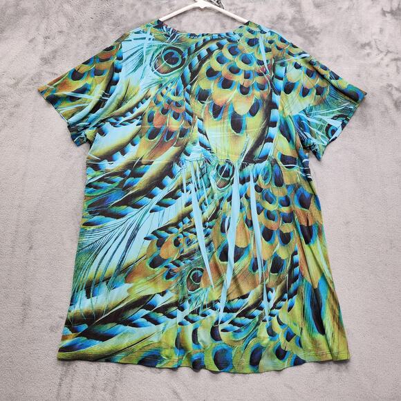 Vintage Style&Co Top Womens 3X Blue Black Peacock Print Pullover Ruched Front - Picture 3 of 9